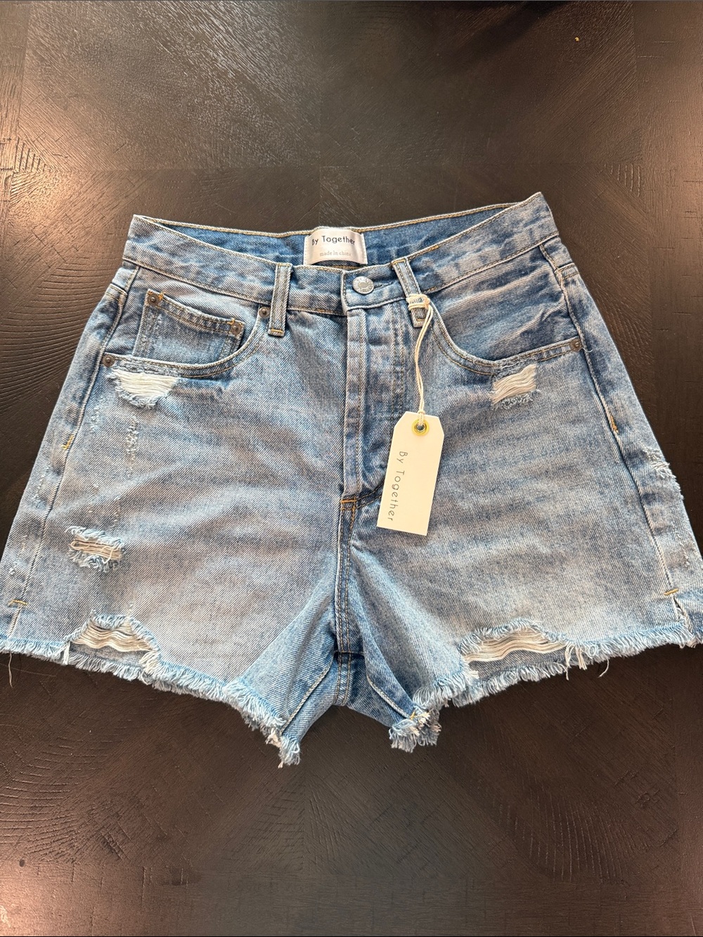 By Together Light Blue Distressed High-Rise Cutoff Jean Shorts